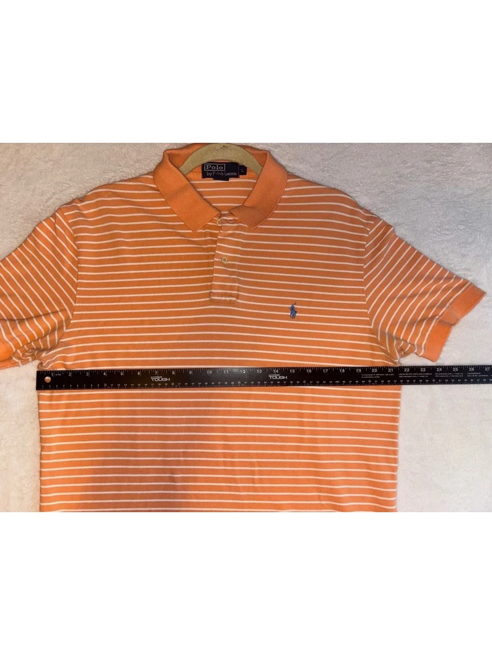 Polo Ralph Lauren Men Orange White Striped Polo Shirt Short Sleeve Size L